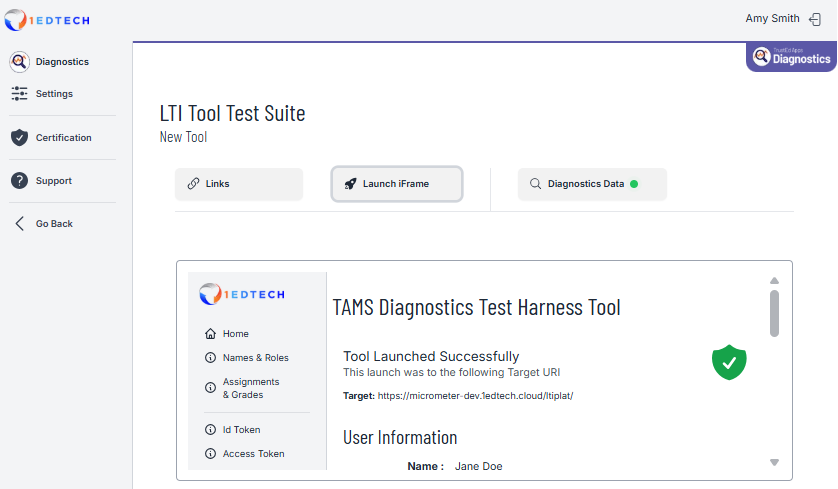 Screenshot of Tool displayed within the Launch iFrame tab